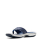 Clarks Breeze Sea navy synthetic flip-flops with a lightweight sole and adjustable strap closure. left view.