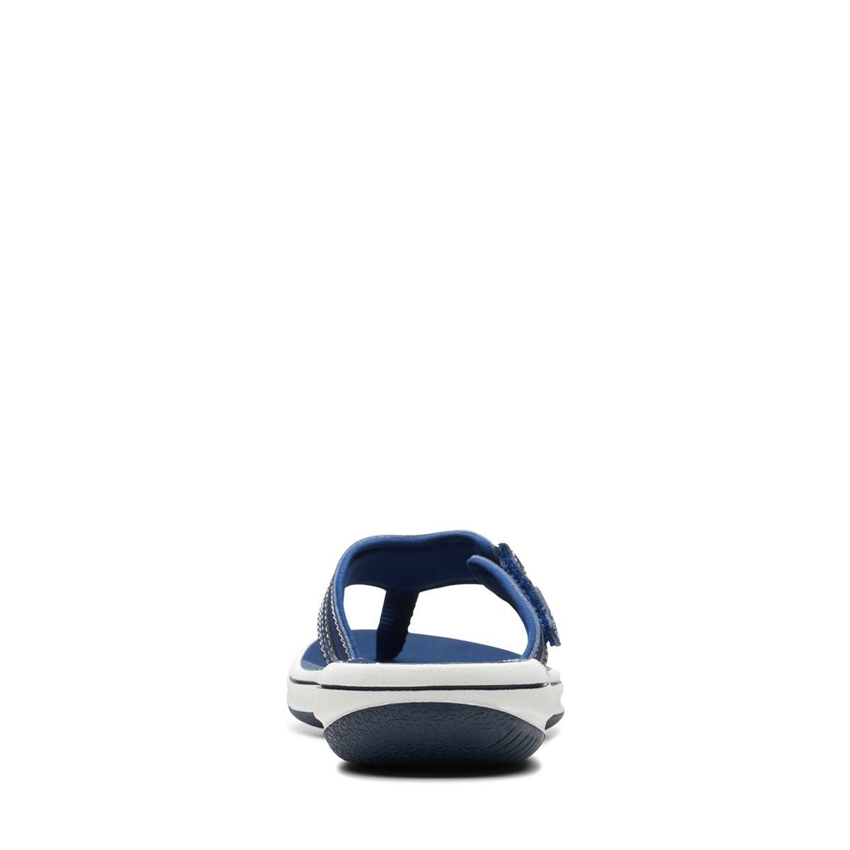 Clarks Breeze Sea navy synthetic flip-flops with a lightweight sole and adjustable strap closure. back view.