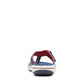 Clarks Breeze Sea navy and red flip-flops with star pattern, adjustable strap, and lightweight sole. back view.