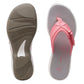 Clarks Breeze Sea flip-flops in orange-pink with a lightweight sole and adjustable strap closure. top view.