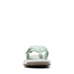 Clarks Breeze Sea flip-flops in pale green with a lightweight sole and adjustable strap closure. front view.