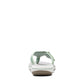 Clarks Breeze Sea flip-flops in pale green with a lightweight sole and adjustable strap closure. back view.