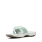 Clarks Breeze Sea flip-flops in pale green with a lightweight sole and adjustable strap closure. front view.