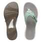 Clarks Breeze Sea flip-flops in pale green with a lightweight sole and adjustable strap closure. top view.