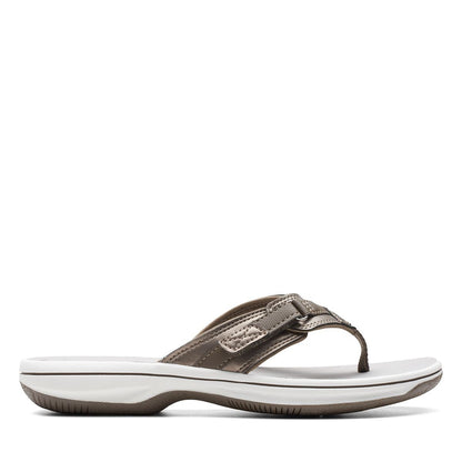 Clarks Breeze Sea black synthetic flip-flops with a lightweight sole and adjustable strap closure. right view.