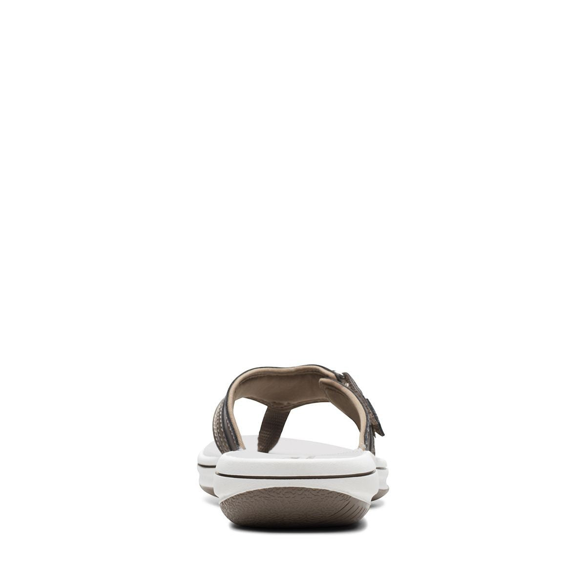 Clarks Breeze Sea black synthetic flip-flops with a lightweight sole and adjustable strap closure. back view.