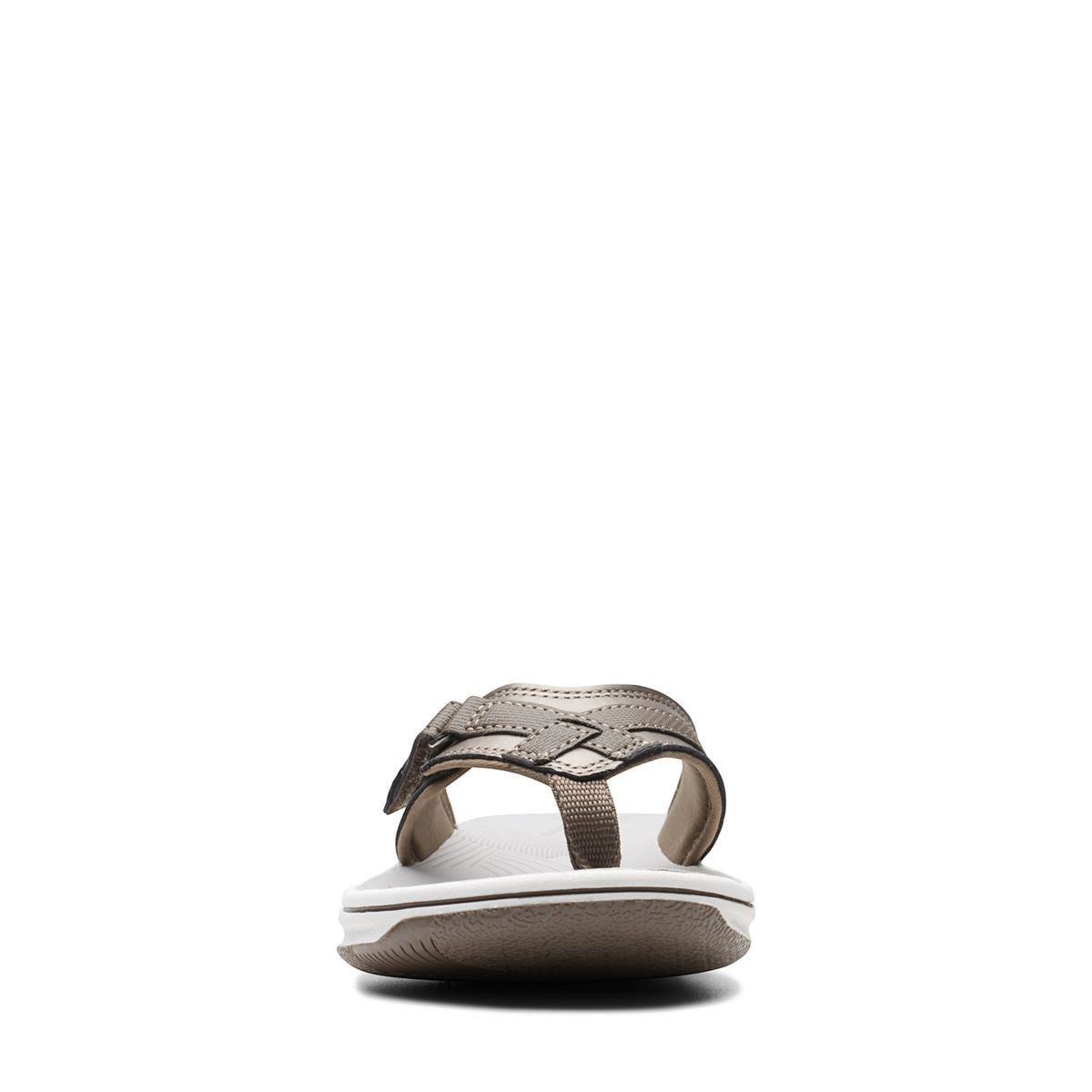 Clarks Breeze Sea black synthetic flip-flops with a lightweight sole and adjustable strap closure. front view.