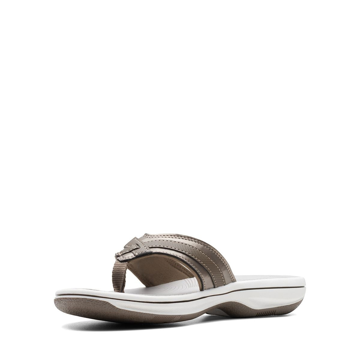 Clarks Breeze Sea black synthetic flip-flops with a lightweight sole and adjustable strap closure. front view.