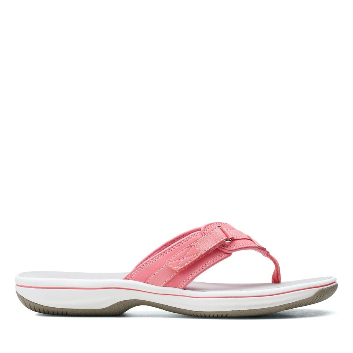 Clarks Breeze Sea flip-flops in orange-pink with a lightweight sole and adjustable strap closure. right view.