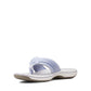 Clarks Breeze Sea flip-flops in powder blue with a lightweight sole and adjustable strap closure. front view.