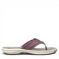Sina Footwear Clarks Breeze Sea purple flip-flops with a lightweight sole and adjustable strap closure. Photo of right side.