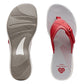 Clarks Breeze Sea red synthetic flip-flops with a lightweight sole and subtle strap closure. top view