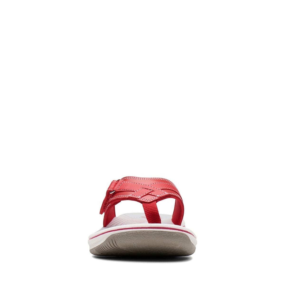 Clarks Breeze Sea red synthetic flip-flops with a lightweight sole and subtle strap closure. front view