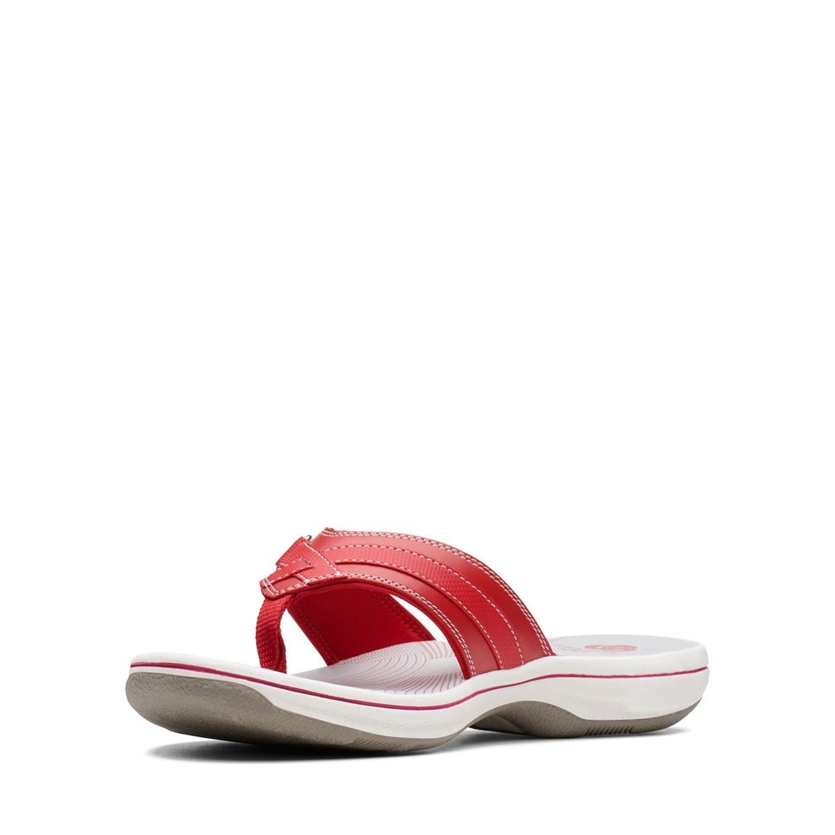 Clarks Breeze Sea red synthetic flip-flops with a lightweight sole and subtle strap closure. front view