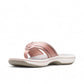 Clarks Breeze Sea rose gold flip-flop sandals with a lightweight sole and adjustable strap closure.
photo of the front.