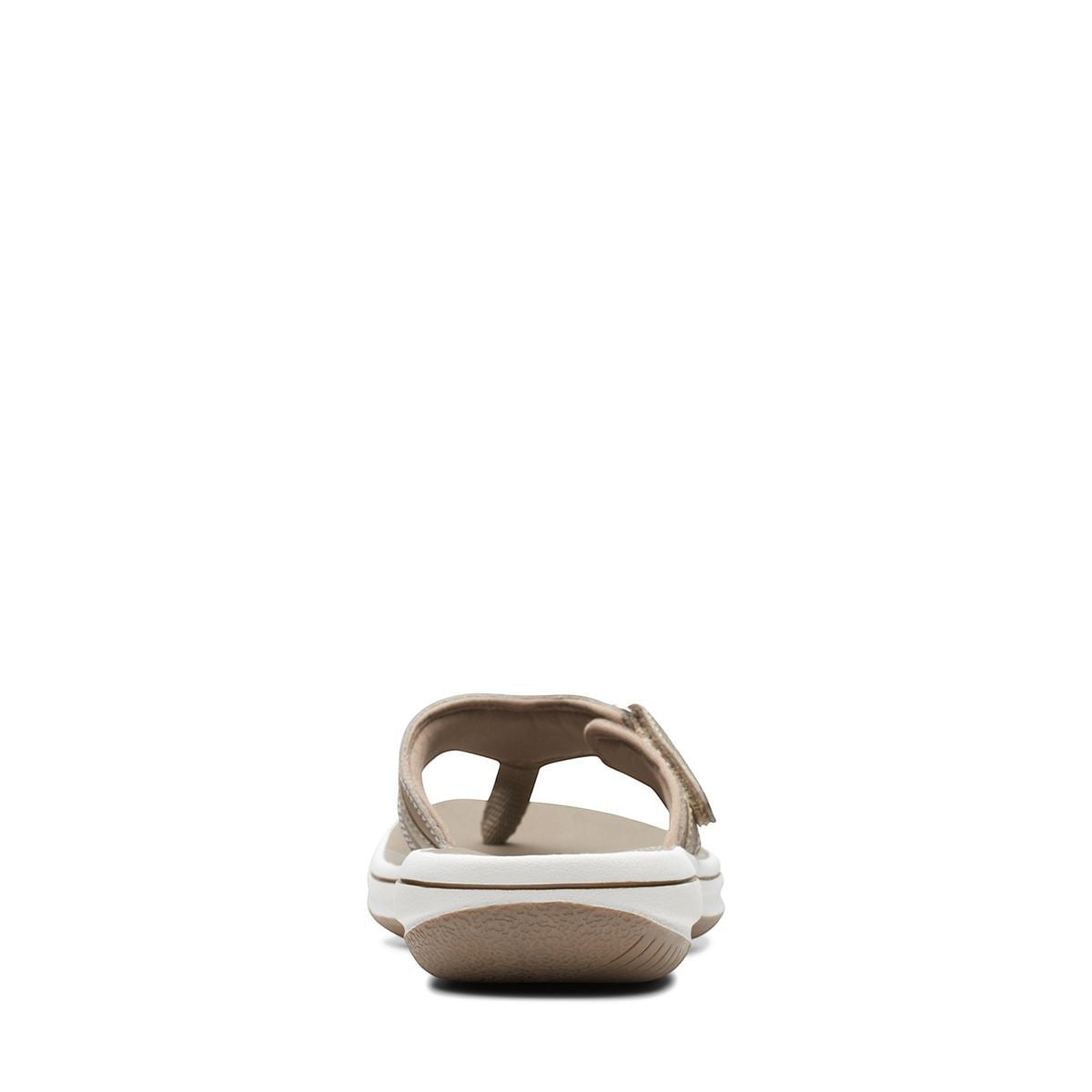 Clarks Breeze Sea taupe flip-flops with a lightweight sole and adjustable strap closure. back view