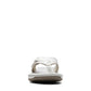 Clarks Breeze Sea white synthetic flip-flops with a subtle strap closure and lightweight sole. front view.