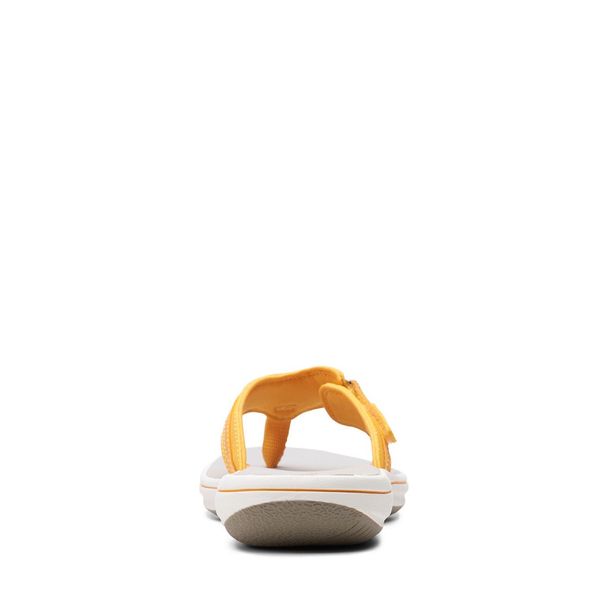 Clarks Breeze Sea flip-flops in burnt yellow with a lightweight sole and adjustable strap closure. back view.