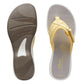 Clarks Breeze Sea yellow flip-flops with a lightweight sole and adjustable strap closure. top view.