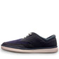 Clarks Cantal Low navy canvas lace-up sneaker with a lightweight EVA sole and patterned collar. left view