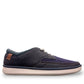 Clarks Cantal Low navy canvas lace-up sneaker with a lightweight EVA sole and patterned collar. right view.