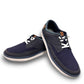 Clarks Cantal Low navy canvas lace-up sneaker with a lightweight EVA sole and patterned collar. front view