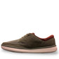 Clarks Cantal Low olive canvas lace-up sneaker with a patterned collar and lightweight EVA sole. left view.