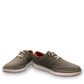 Clarks Cantal Low olive canvas lace-up sneaker with a patterned collar and lightweight EVA sole. front view