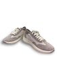 Clarks Dashlite Lo grey suede sneakers with a lightweight EVA midsole and gum rubber sole. photo of the front.