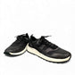 Clarks DashLite Jazz black leather sneaker with glitter accents and a lightweight white EVA midsole. front view.