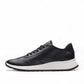 Clarks Dashlite Lo black leather sneaker with a white cushioned midsole and sporty retro silhouette.
photo of the left side.