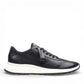 Clarks Dashlite Lo black leather sneaker with a white cushioned midsole and sporty retro silhouette.
photo of the right side.