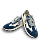 Clarks Dashlite Lo sneakers in teal leather with a retro jogger silhouette and gum sole. photo of the front.