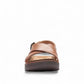 Clarks Elayne Cross dark tan leather sandal with a cork footbed and adjustable buckle strap. front view.