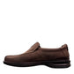 Clarks Gessler Step dark brown nubuck leather slip-on casual shoe with a lightweight EVA sole. photo of the left side.