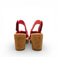 Clarks Giselle Dove cherry nubuck wedge sandal with an adjustable strap and cork heel. photo of the back.