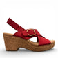 Clarks Giselle Dove cherry nubuck wedge sandal with an adjustable strap and cork heel. photo of the right.