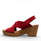 Clarks Giselle Dove cherry nubuck wedge sandal with an adjustable strap and cork heel. photo of the left.