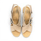 Clarks Giselle Dove sand nubuck leather wedge sandal with adjustable strap and cork heel. photo of the top.