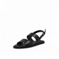 Clarks Karsea Strap black leather sandals with adjustable ankle strap and comfortable flat sole. front view.