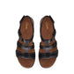 Clarks Kitly Step black leather strappy sandals with adjustable straps and cushioned footbed. top view