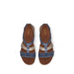 Clarks Kitly Step sandals in blue and cream leather with adjustable straps and cushioned footbed. top view.