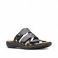 Clarks Laurieann Echo black leather sandals with adjustable velcro straps and cushioned EVA sole. front view.