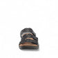 Clarks Laurieann Echo black leather sandals with adjustable velcro straps and cushioned EVA sole. front view.
