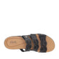 Clarks Laurieann Echo navy leather sandals with adjustable velcro straps and cushioned EVA sole. top view.