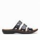 Clarks Laurieann Echo navy leather sandals with adjustable velcro straps and cushioned EVA sole. right view.