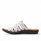 Clarks Laurieann Echo white leather sandals with adjustable velcro straps and cushioned EVA outsole.  left view.