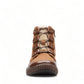 Clarks Magnolia Moon dark tan leather ankle boot with side zip, stitch detailing, and textured sole. front view.