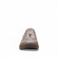 Clarks Magnolia Zip slip-on shoe in dark taupe leather with front zipper and textured cork-flecked sole. front view.