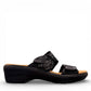 Clarks Merliah Charm black slide sandal with textile upper, and cushioned EVA sole. right view.